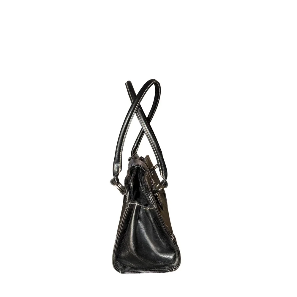 Vintage Y2K Black Faux Distressed Leather Satchel Shoulder Bag Grunge 54644-79